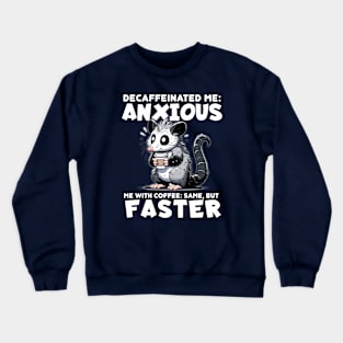 Decaffeinated Me Anxious - Funny Possum Crewneck Sweatshirt